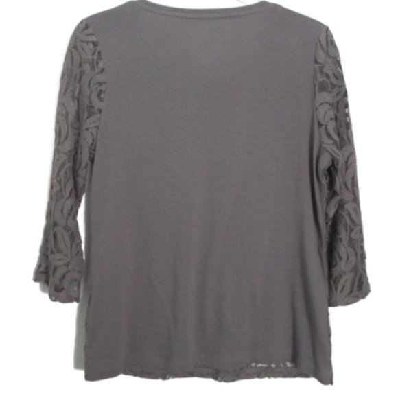 Chico's Gray Lucie Lace Front Sheer 3/4 Sleeve Knit Back Top Size 1/M/8 - Picture 12 of 16
